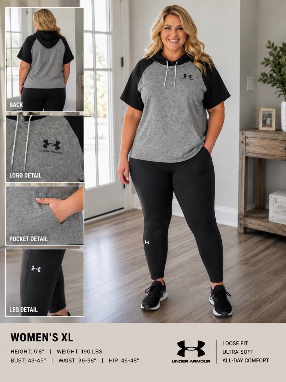 Underarmour XXL short sleeve hoodie with XL leggings outfit